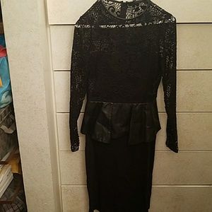 Sara Lace top/leather peplum waist dress never wor